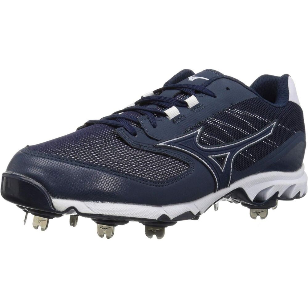 Mizuno mens 9-spike Dominant 2 Low Metal Cleat Baseball Shoe, Navy/White, 15